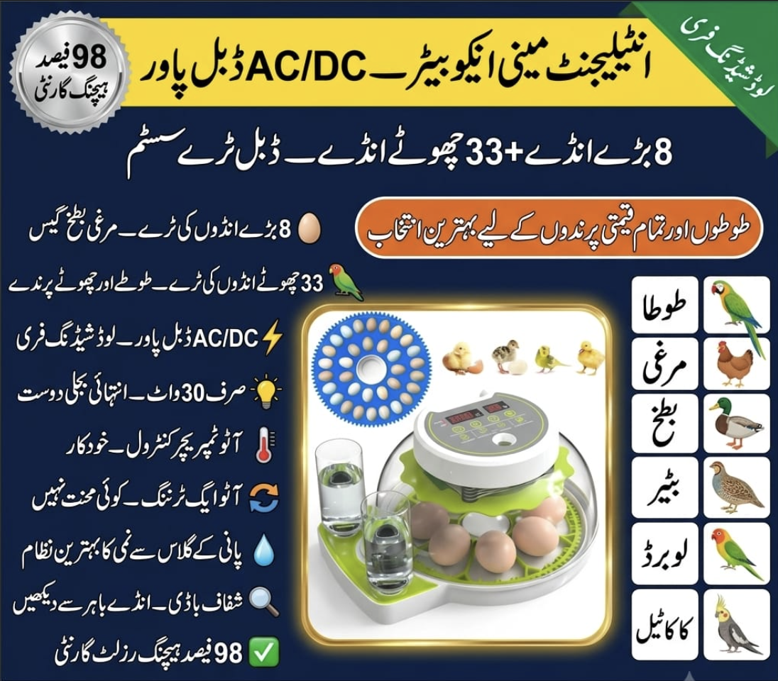 8 18 Eggs AC/DC Parrot Full Auto Incubator — Double Tray